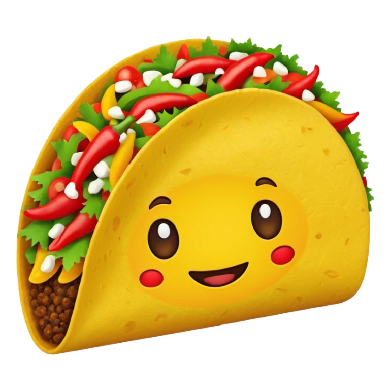 Mexican cuisine humanless avatar in bright emoji-style illustration. Taco with peppers, colorful palette, simple shapes, flat design, festive and bold. sticker