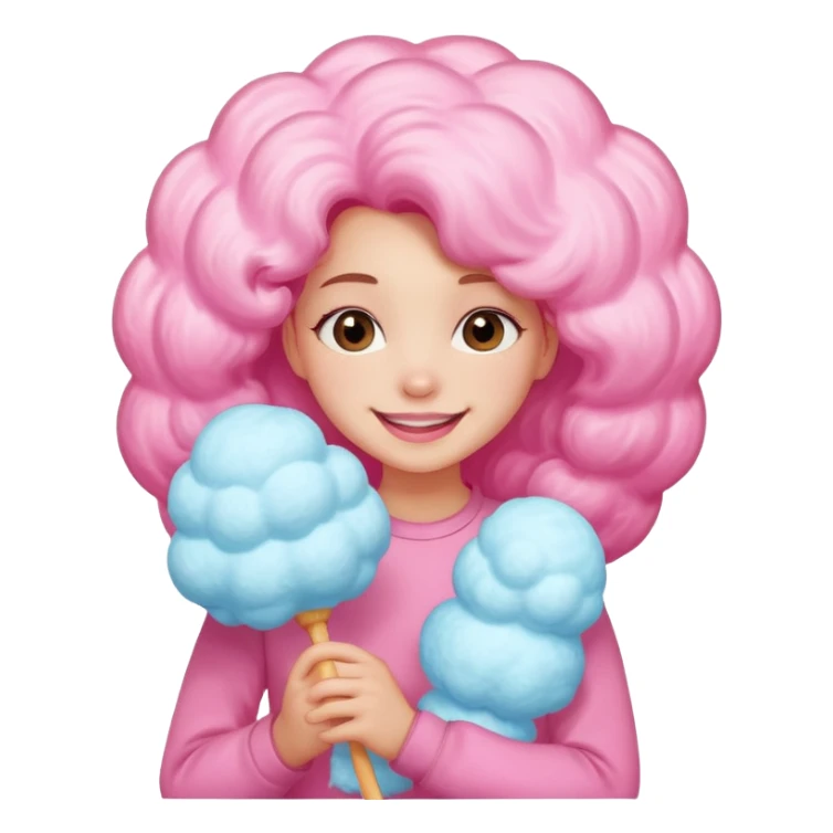 A girl hugging a big cotton candy puff with bright smile sticker