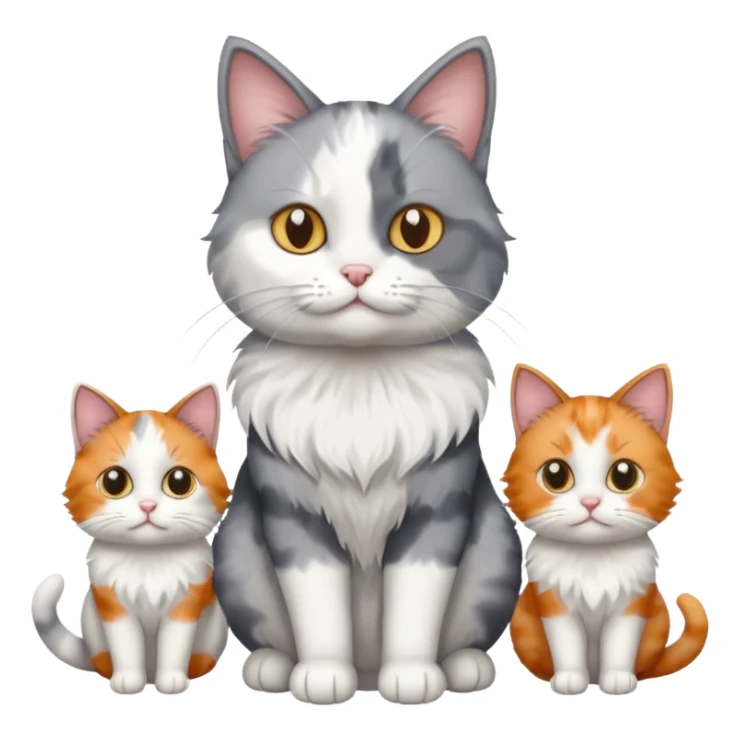 a fluffy grey and white cat sitting with 2 other cats sticker