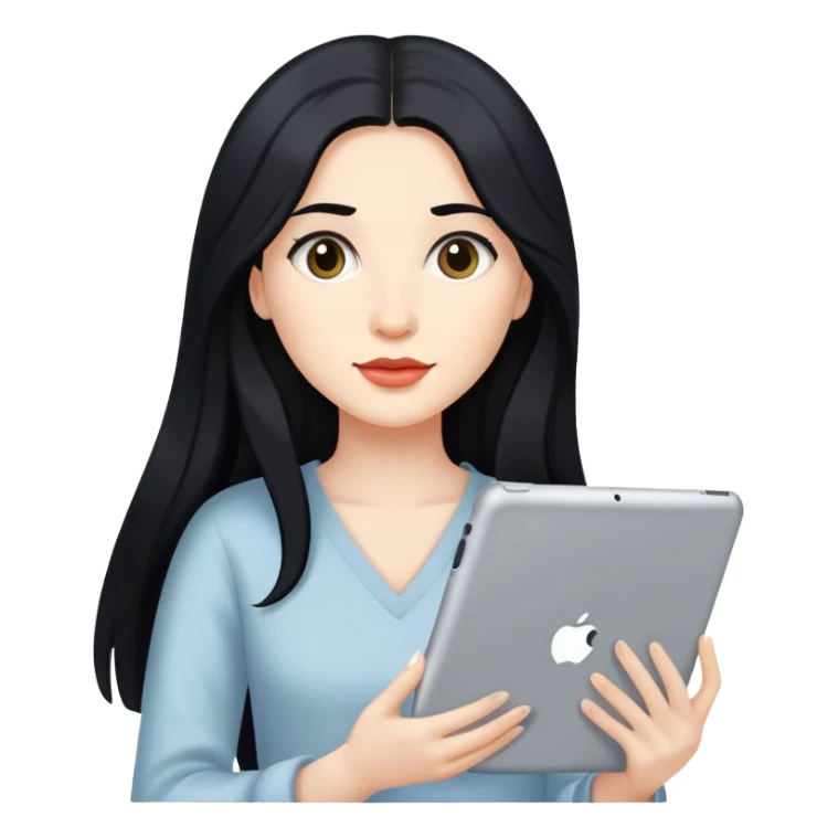 women with black long hair with her iPad sticker