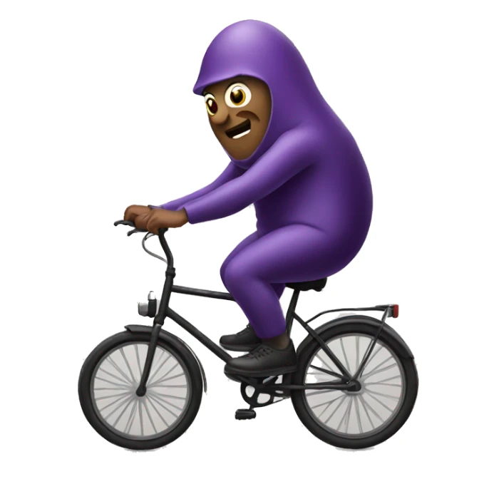 Man riding bicycle that looks like an eggplant sticker