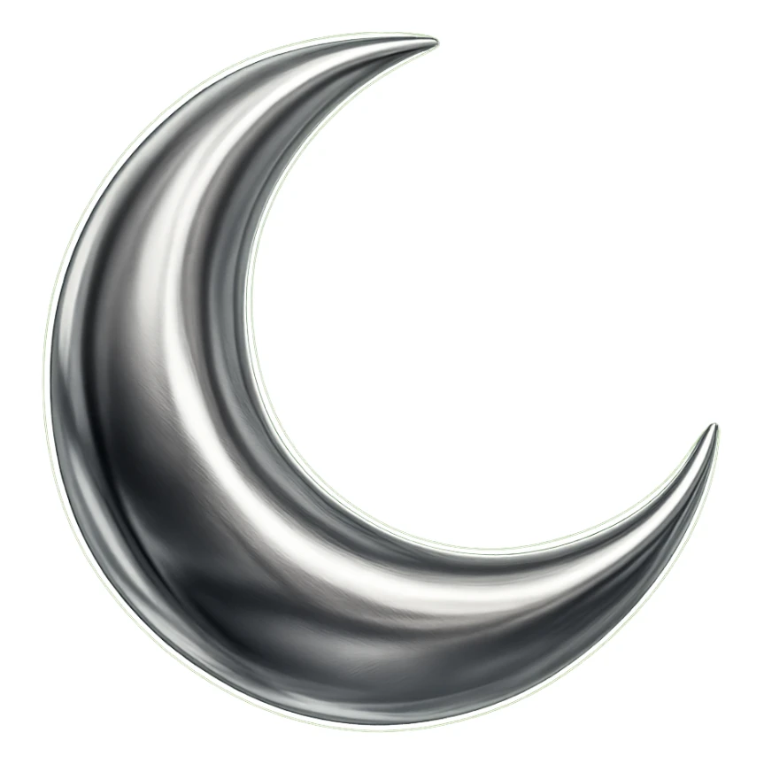 Add a subtle green glow to the chrome moon icon, keep the background transparent. sticker