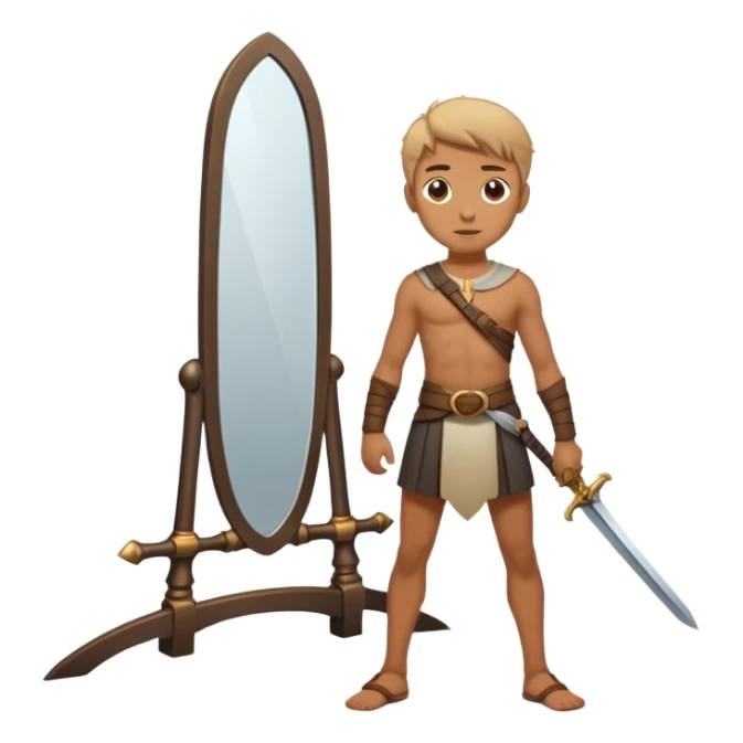 the sword on the floor and a mirror person sticker