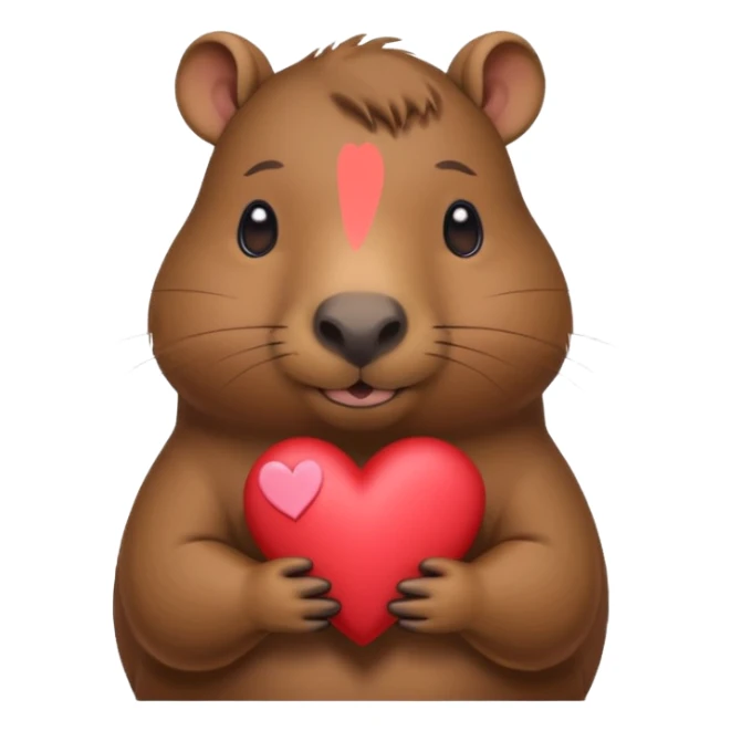 A cute capybara who’s holding a heart sticker