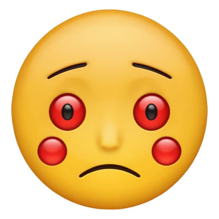 Simple yellow emoji, tired face, red eyes sticker