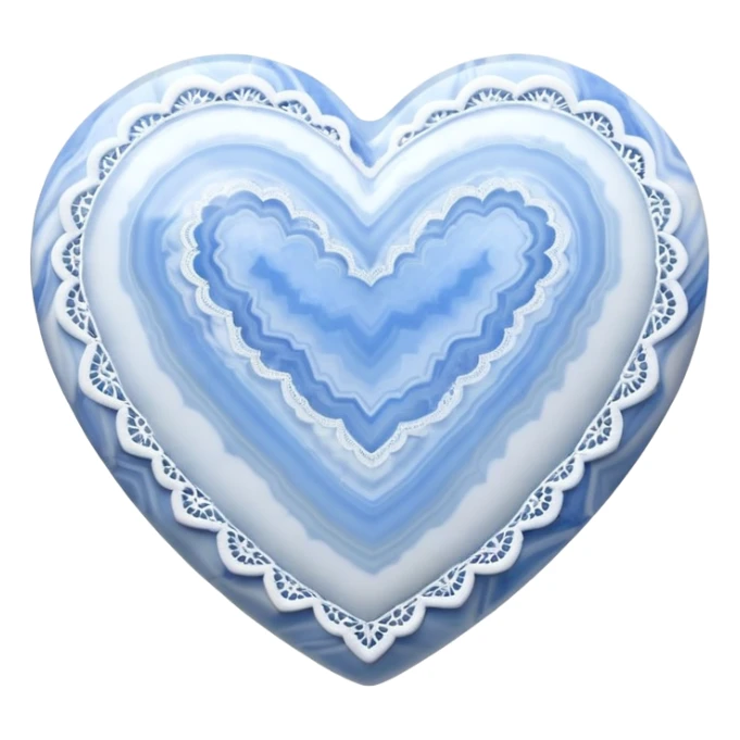 Heart-shaped blue lace agate cabochon with pastel blue and white banded lace-like patterns sticker