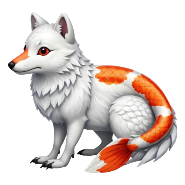 Asian Painted Fluffy Realistic Rock-Ptarmigan-Arctic-Wolf-Koi-Fish-Animal-hybrid, full body, with red marking over eye sticker