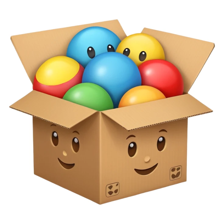 cardboard box with toys, realistic sticker