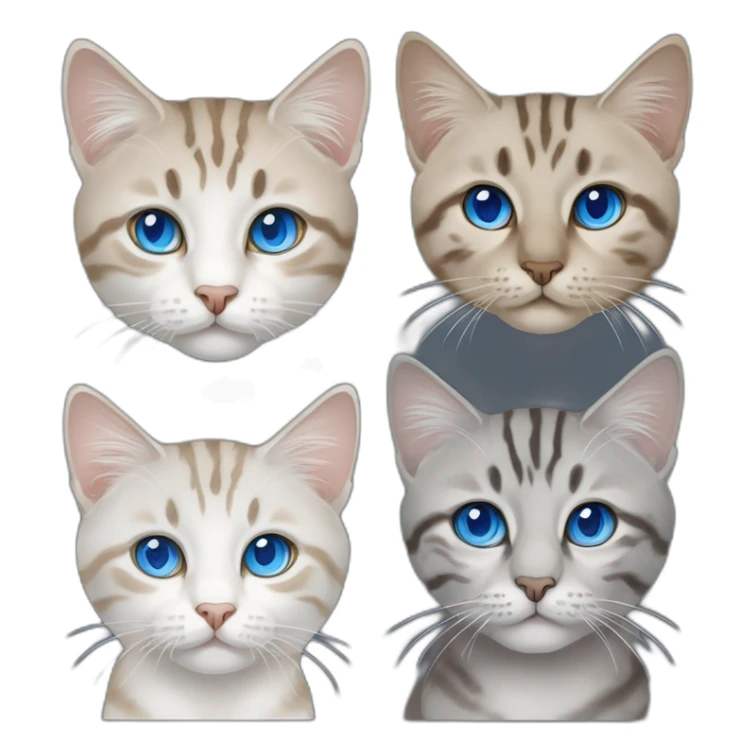 three cats, 1 lynx point with blue eyes, 1 white and white tabby with blue eyes, 1 all black with blue eyes sticker