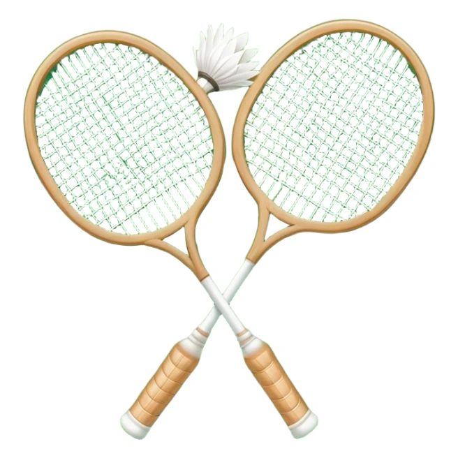 Two crossed badminton rackets with a shuttlecock resting in between, set against the faint outline of a badminton court. The image highlights the tools of the sport, with a subtle emphasis on the court's net and boundaries, symbolizing competition and skill. sticker