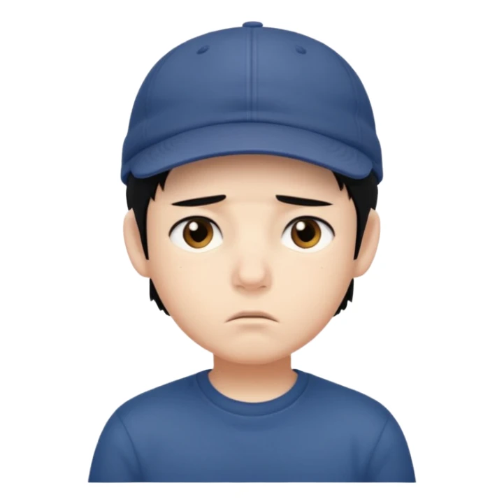 Gere um menino de cabelos preto e boné com feição triste sticker