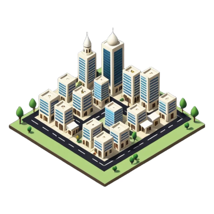 little city and many, small, ordinary, simple, home, Iranian-style, 1980, isometric sticker