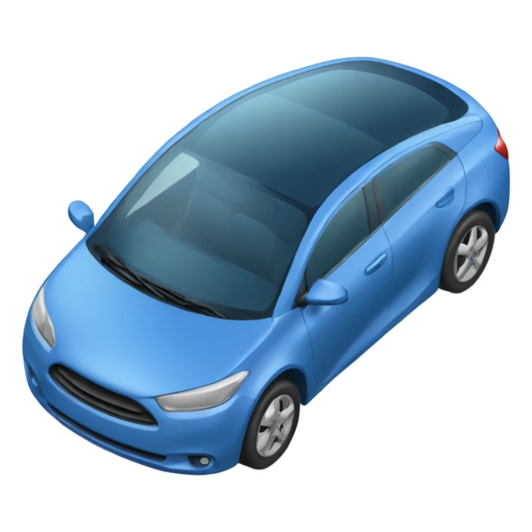 A sleek, blue vehicle with curved lines and a rounded body sticker