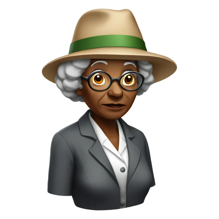 Black old woman scientist with garden hat with a questioning expression sticker