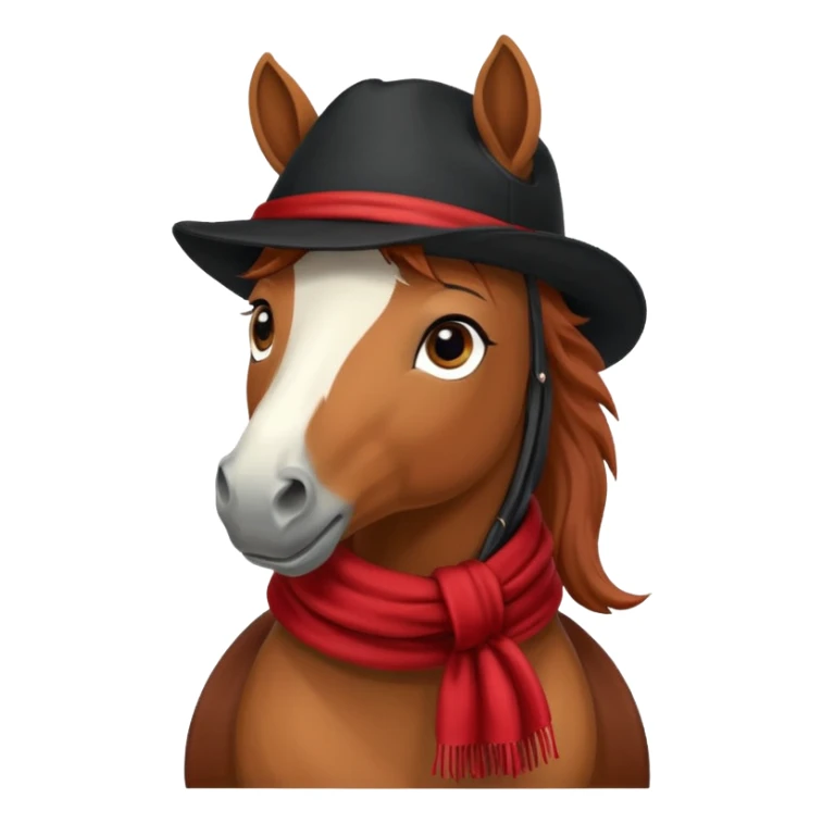 fabulous funny winter horse in a black hat cap with a red scarf sticker