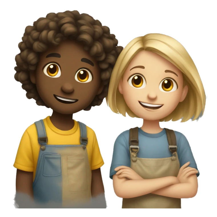 boys painting together joyfully left is girl right is boy sticker