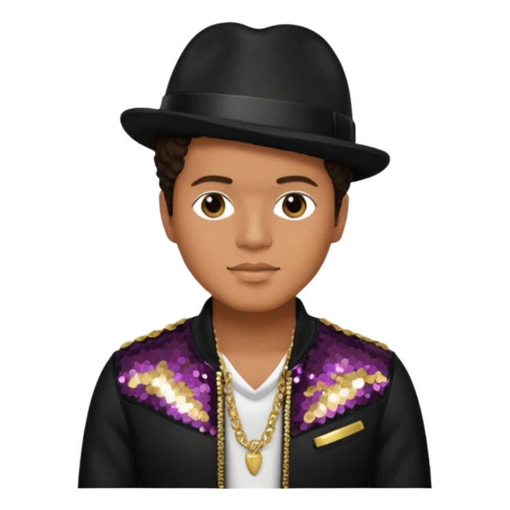 Bruno Mars with dark brown hair, black sequin outfit sticker