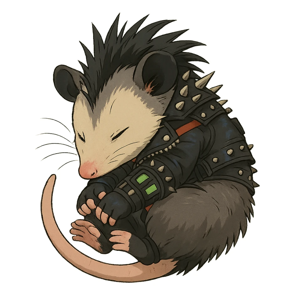 punk goth cyberpunk, a little baby possum taking a nap sticker
