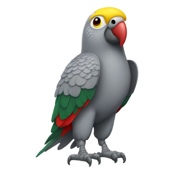 grey parrot with yellow head and green chest and red eyes sticker