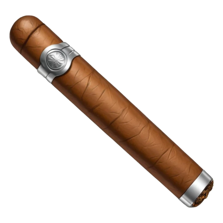 A luxury cigar emoji made of silver chrome, smooth metallic texture, minimal shape, glossy reflections, rich swag aesthetic, iOS emoji style, centered, clean white background sticker