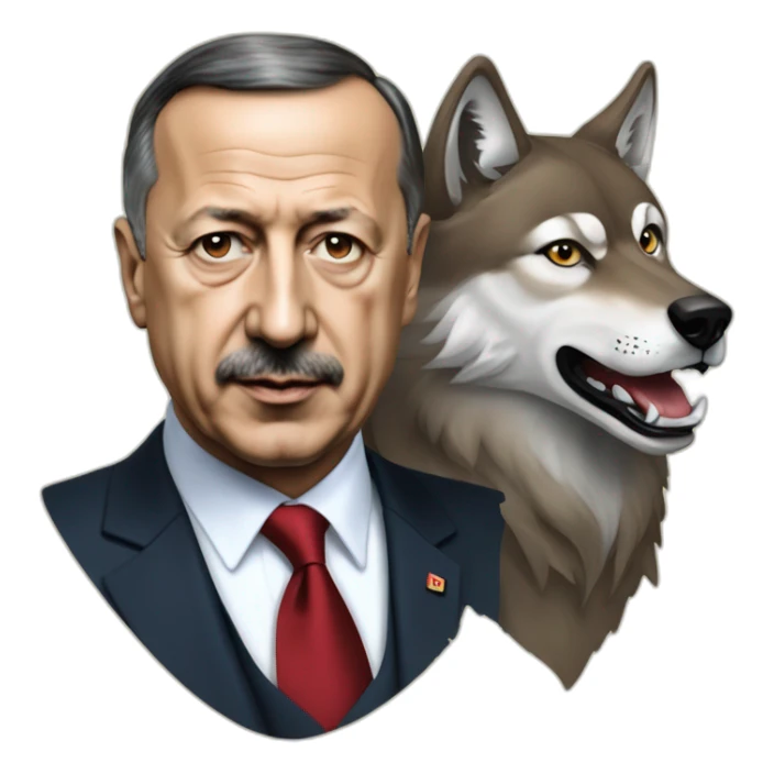 Recep Tayyip Erdoğan in front of a Wolf sticker