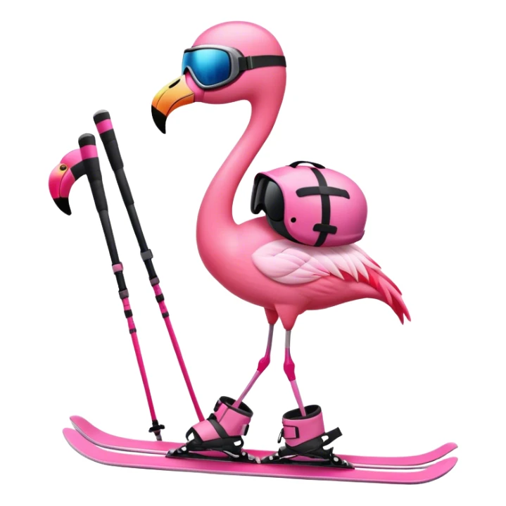 A Skiing Flamingo with ski helmet, ski goggles , ski and ski boots sticker
