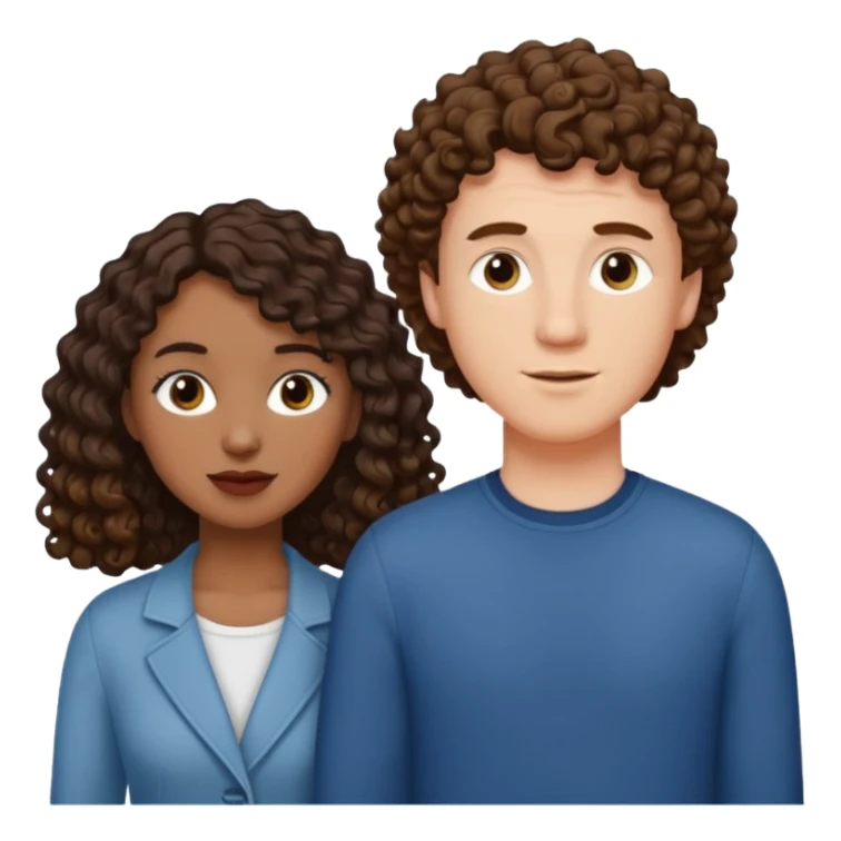 Interracial couple, taller white male with short medium brown hair, shorter mixed toned woman with long curly dark brown hair  sticker