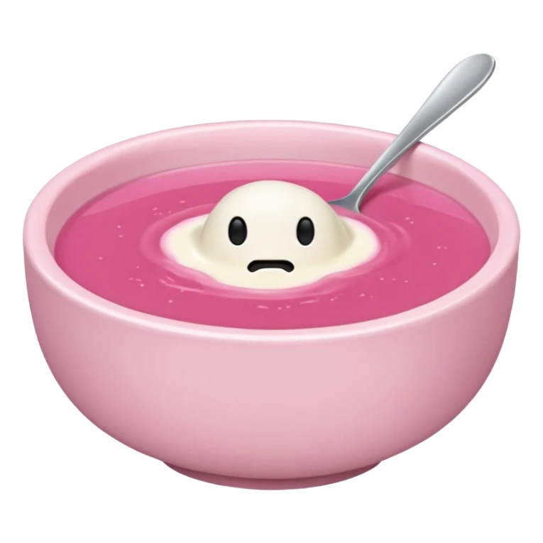 A bowl of pink soup from Lithuania with no face sticker