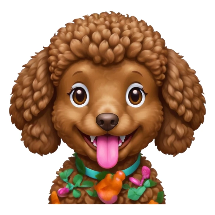 Brown poodle, curly fur, grinning happily
 sticker