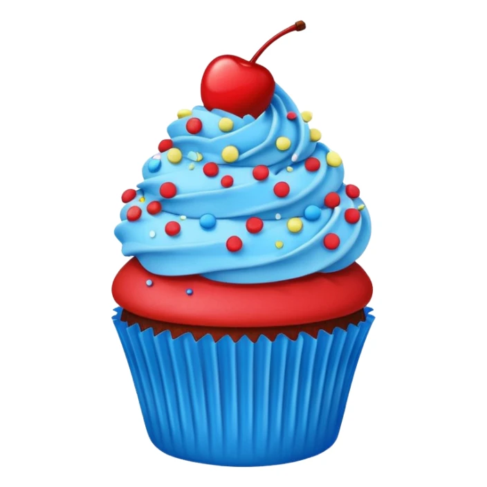 Cartoon Cupcake: blue cream, red paper, sprinkles with cherry on top  sticker