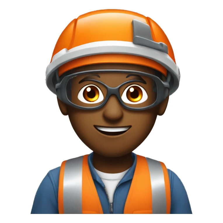 Young man with safety orange helmet, glases and earplugs sticker