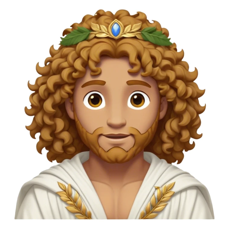 Cinematic Realistic Hercules Portrait, head tilted playfully and inquisitively, showcasing a blend of legendary power and youthful charm with the refined features of Michelangelo's David. His light tan, sculpted skin and thick, curly, golden brown hair—styled with wild majesty—evoke the spirit of the lion-wrestling Hercules. Clad in a softly draped white robe with subtle golden details and adorned with a Greek laurel wreath, his expressive eyes and warm smile capture an approachable yet formidable hero, bathed in gentle natural lighting. sticker