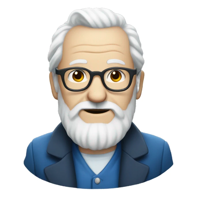 White old man with long white beard and glasses and white shirt and blue jacket sticker