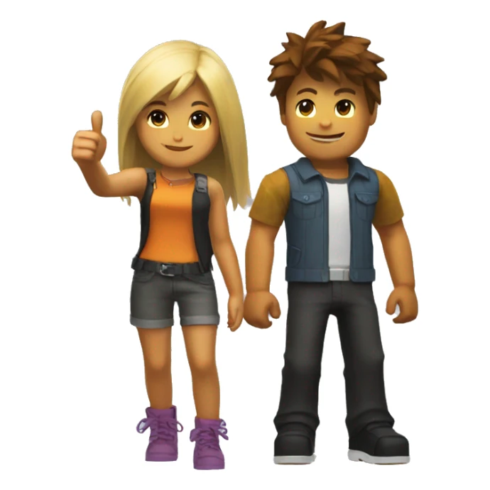 Roblox boy and girl standing together giving a thumbs up sticker