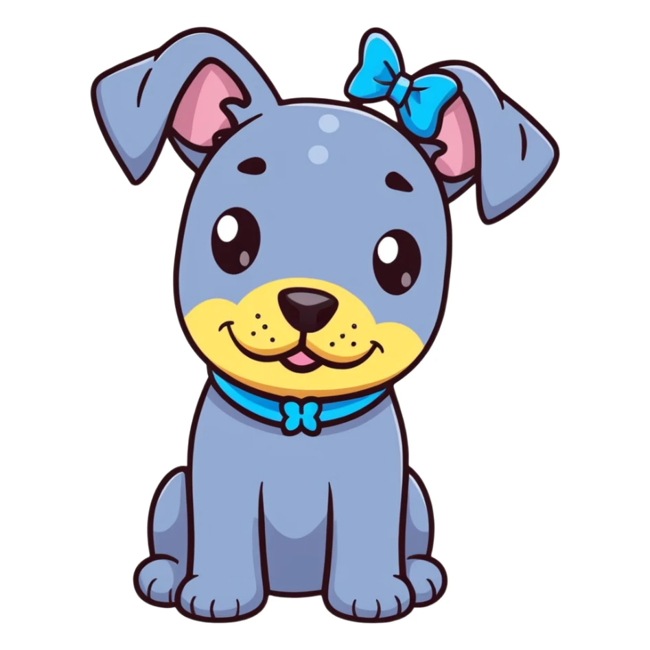 Blue Great Dane dog with a sparkly bow on its ear, cheerful expression sticker