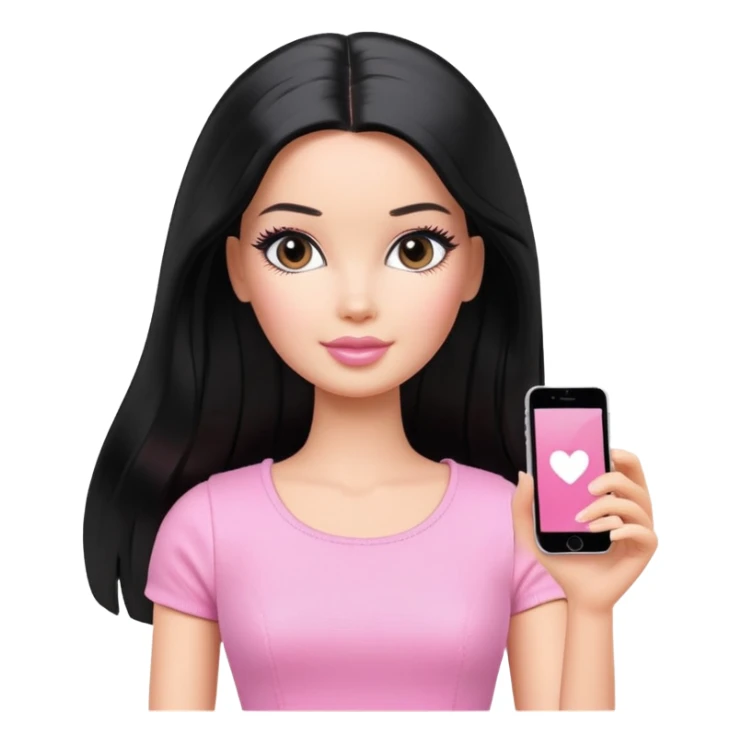 long black hair barbie with light pink top sticker