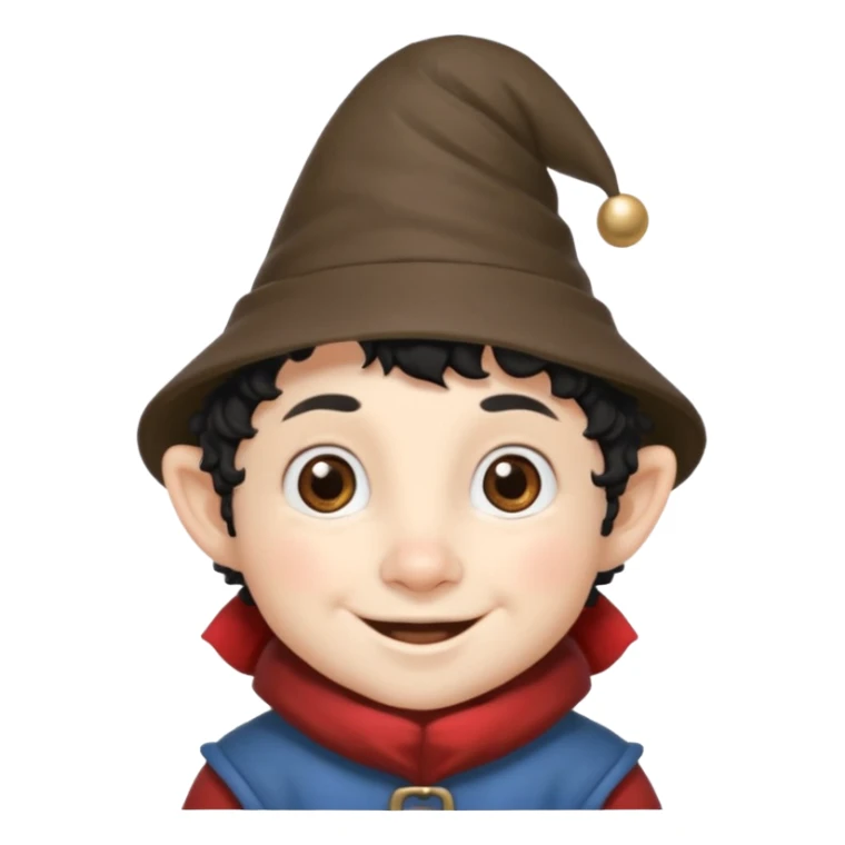 Gnomo con capelli ricci corti neri  occhi marroni e cappello a punta sticker