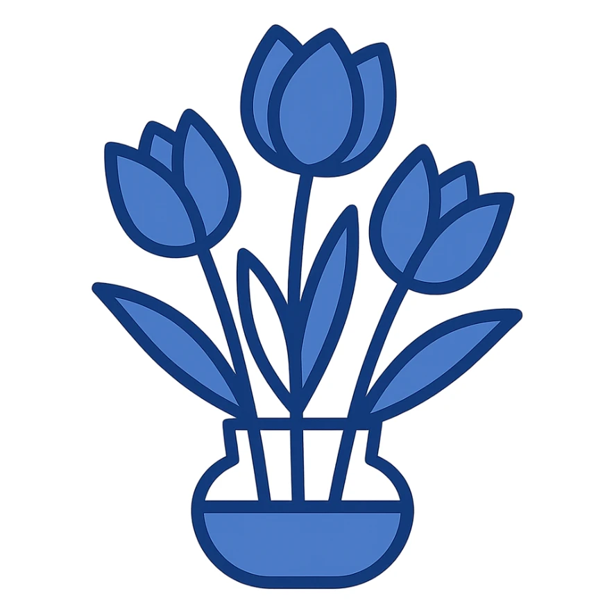 blue tulip bouquet, illustration style, transparent background sticker