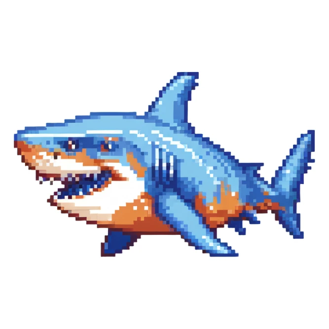 shark with blue shoes pixel art sticker