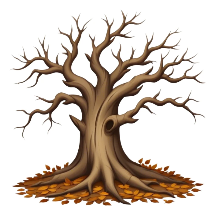 leafless old tree with pile of low leaves little sticker