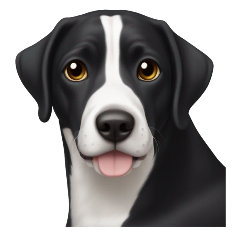 a Geman pointer dog with a dark black coat and white markings (white belly, feet, and tail tip), no black spots on white markings. Head is almost black with small white area on the snout adjacent to the nose. sticker