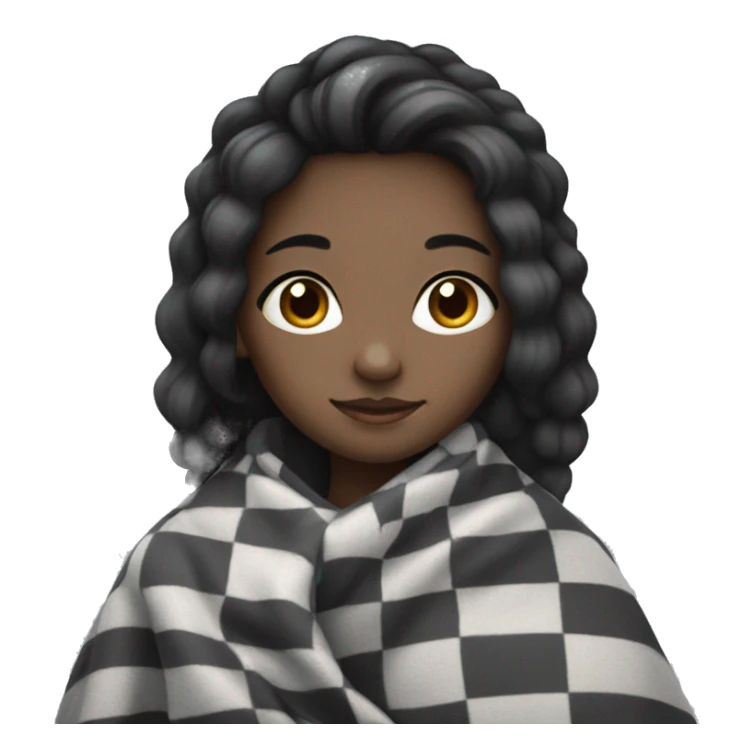 a black hair girl in a black and grey checkered blanket sticker