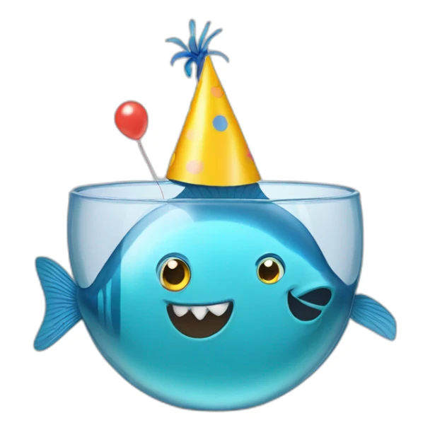 fish in a bowl wearing a little party hat sticker