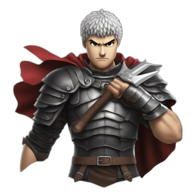 angry berserk guts carrying a huge sword on his shoulder framed on his bust sticker