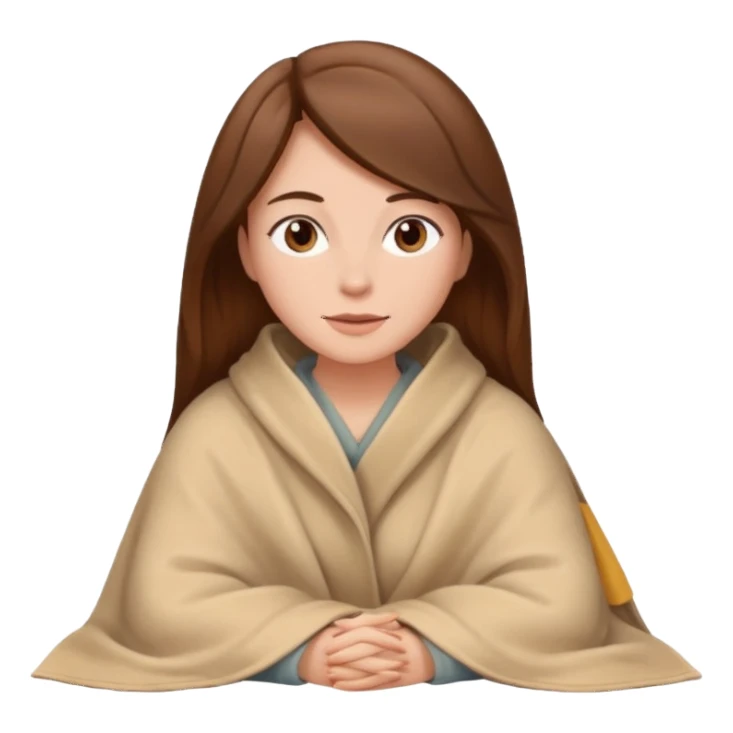 brown hair woman sitting under beige blanket sticker