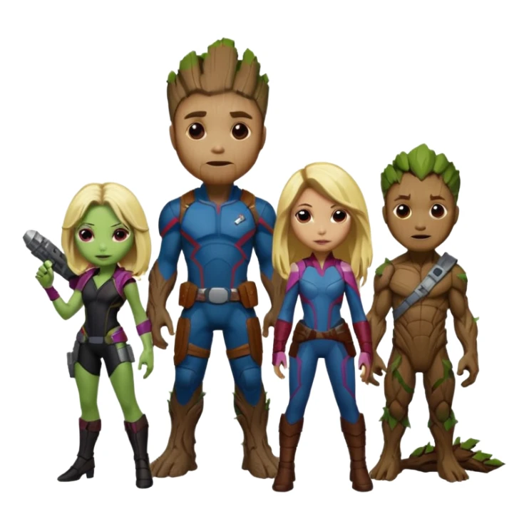 guardians of galaxy rocket groot gamora, but groot gamora has blonde hair  sticker