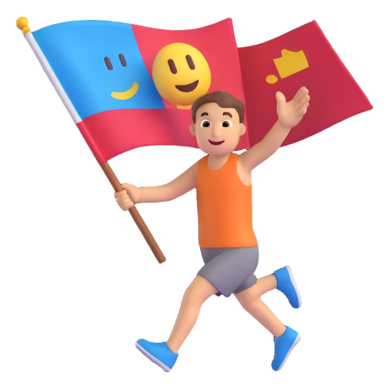happy runner waving a flag that says 'emojiland' sticker