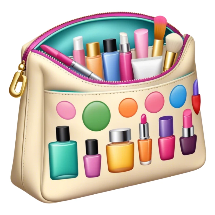 cosmetic bag with cosmetics peeking out sticker