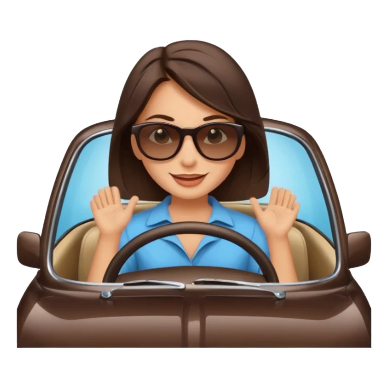 Brunette driving car like crazy. Happy face confidence  sticker