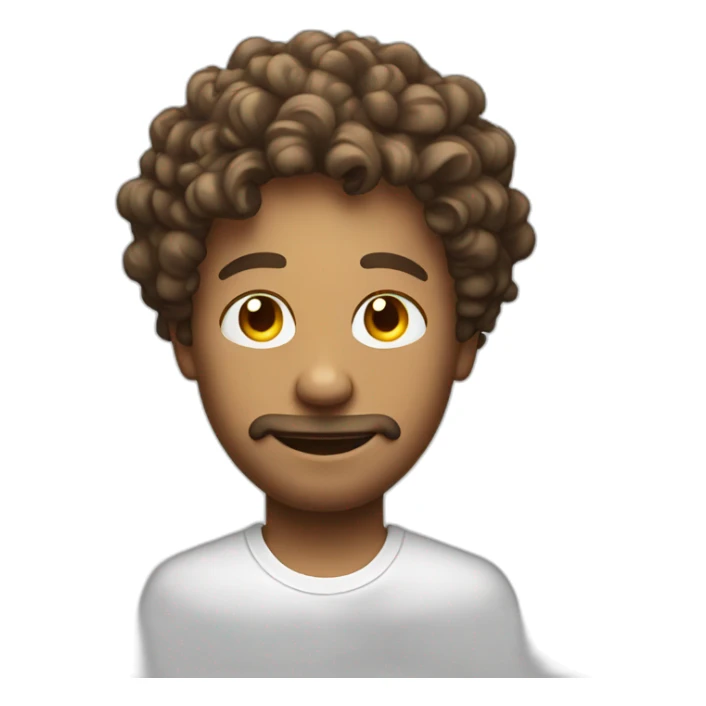 man curly hair white tshirt with light bulb sticker